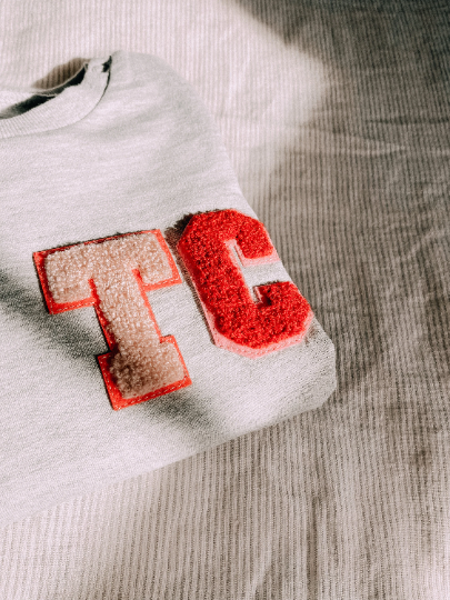 Varsity Personalised Colour Initial Patch Grey Marl Sweater