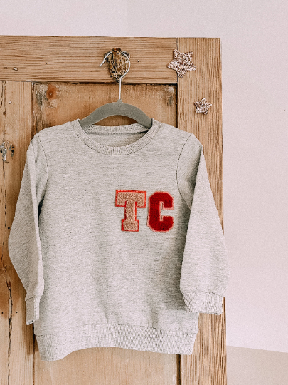 Varsity Personalised Colour Initial Patch Grey Marl Sweater
