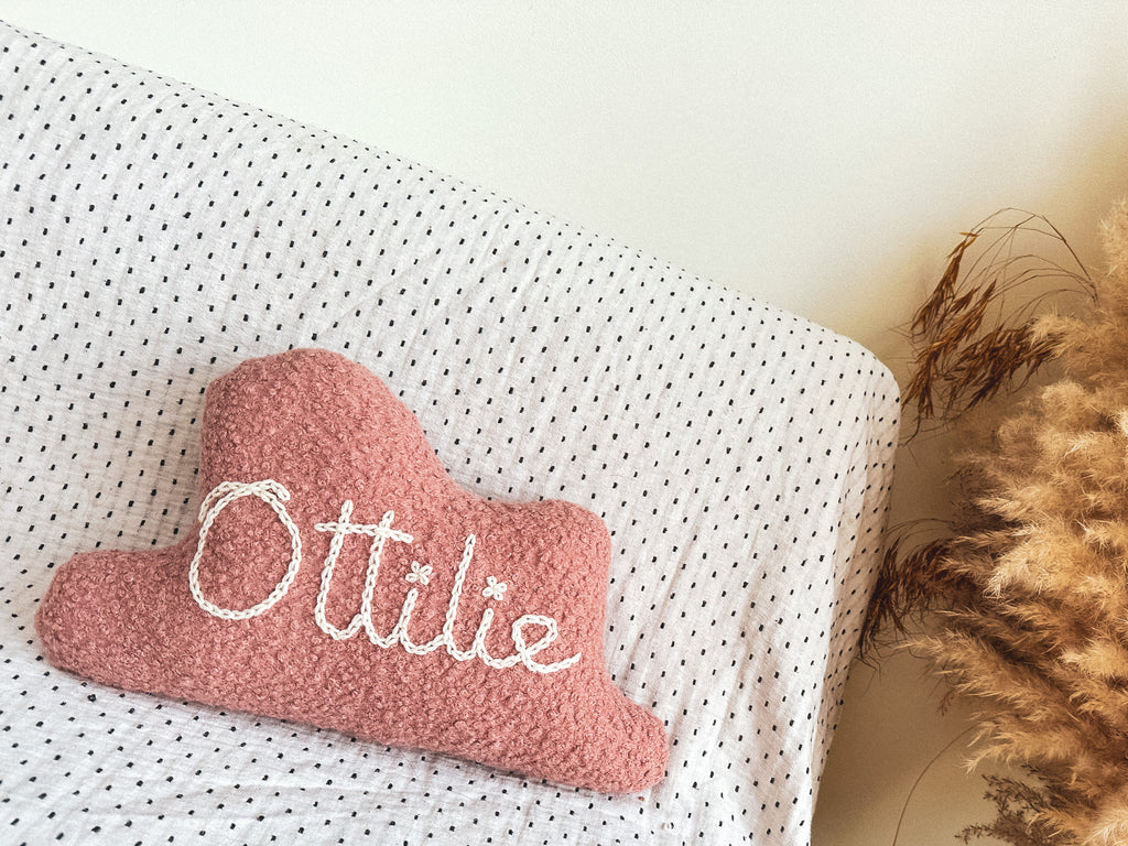 Boucle Cloud Name Cushion Dusky Pink
