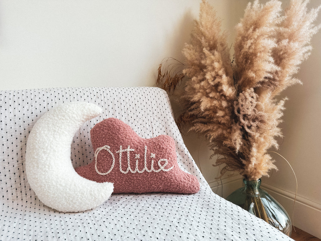 Boucle Cloud Name Cushion Dusky Pink