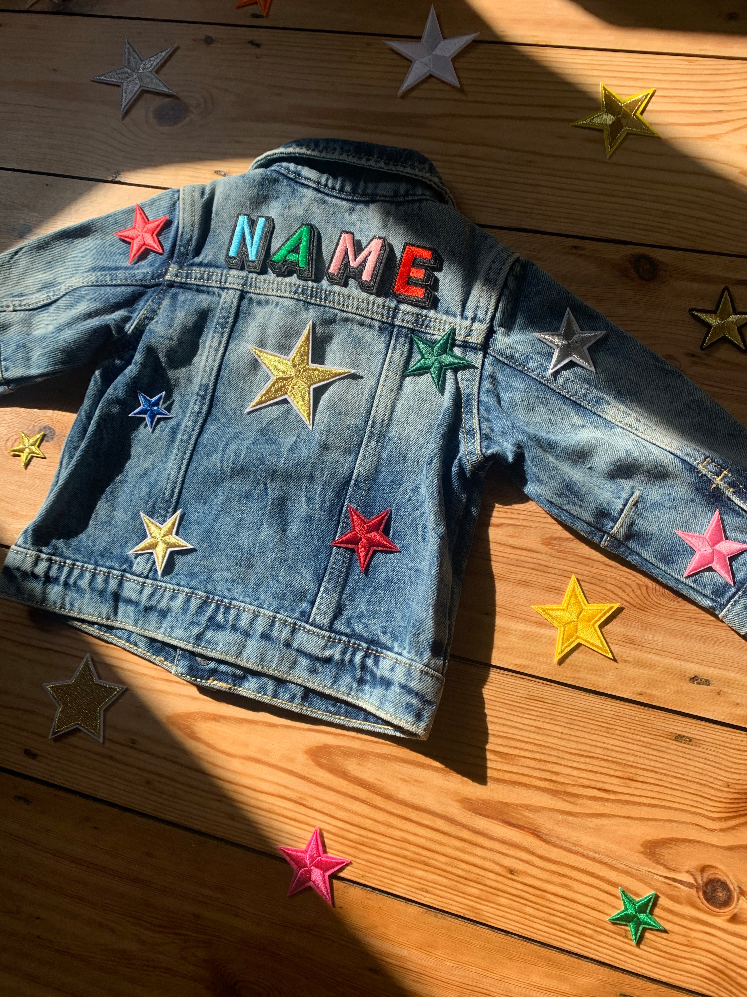 Personalised Name Patch Denim Jacket Star Patches