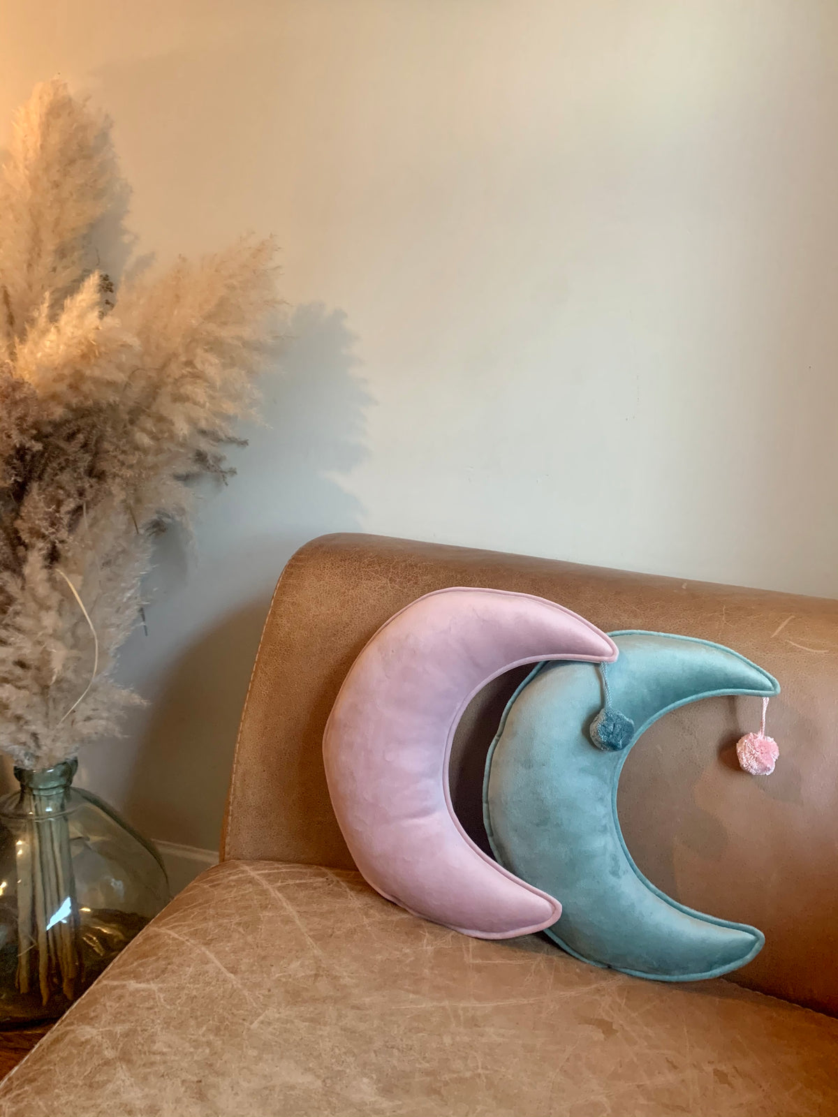 Customised Velvet Moon Cushion with Pom Pom