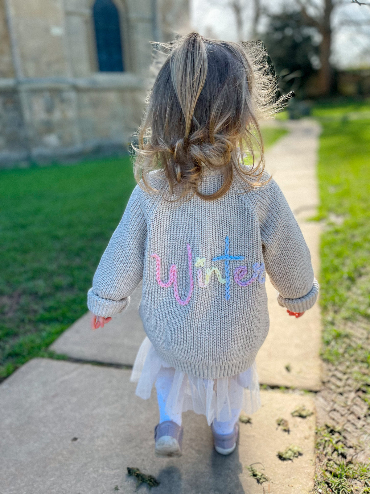Personalised Greige Hand Embroidered Cardigan