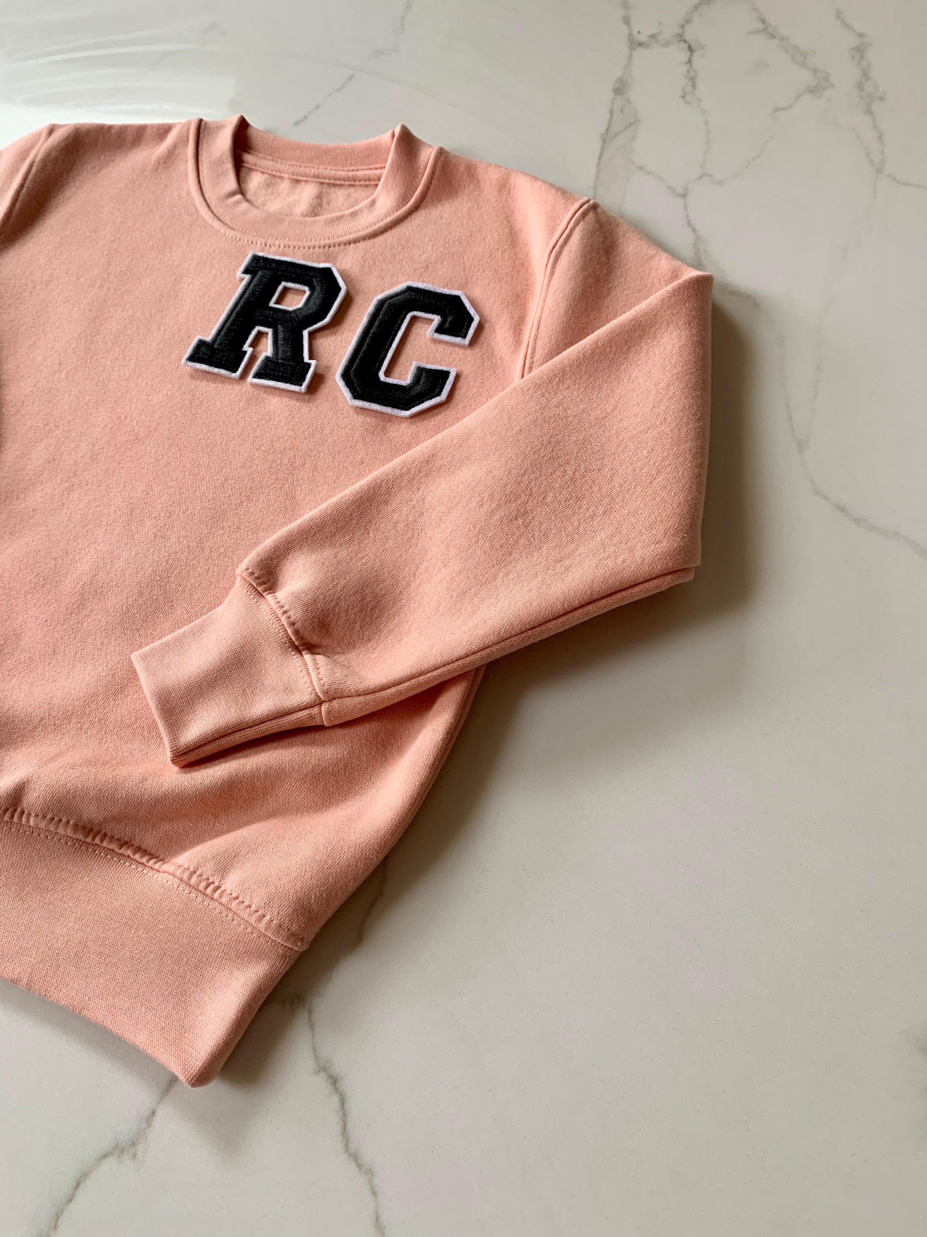 Varsity Personalised Initial Patch Peach Sweater