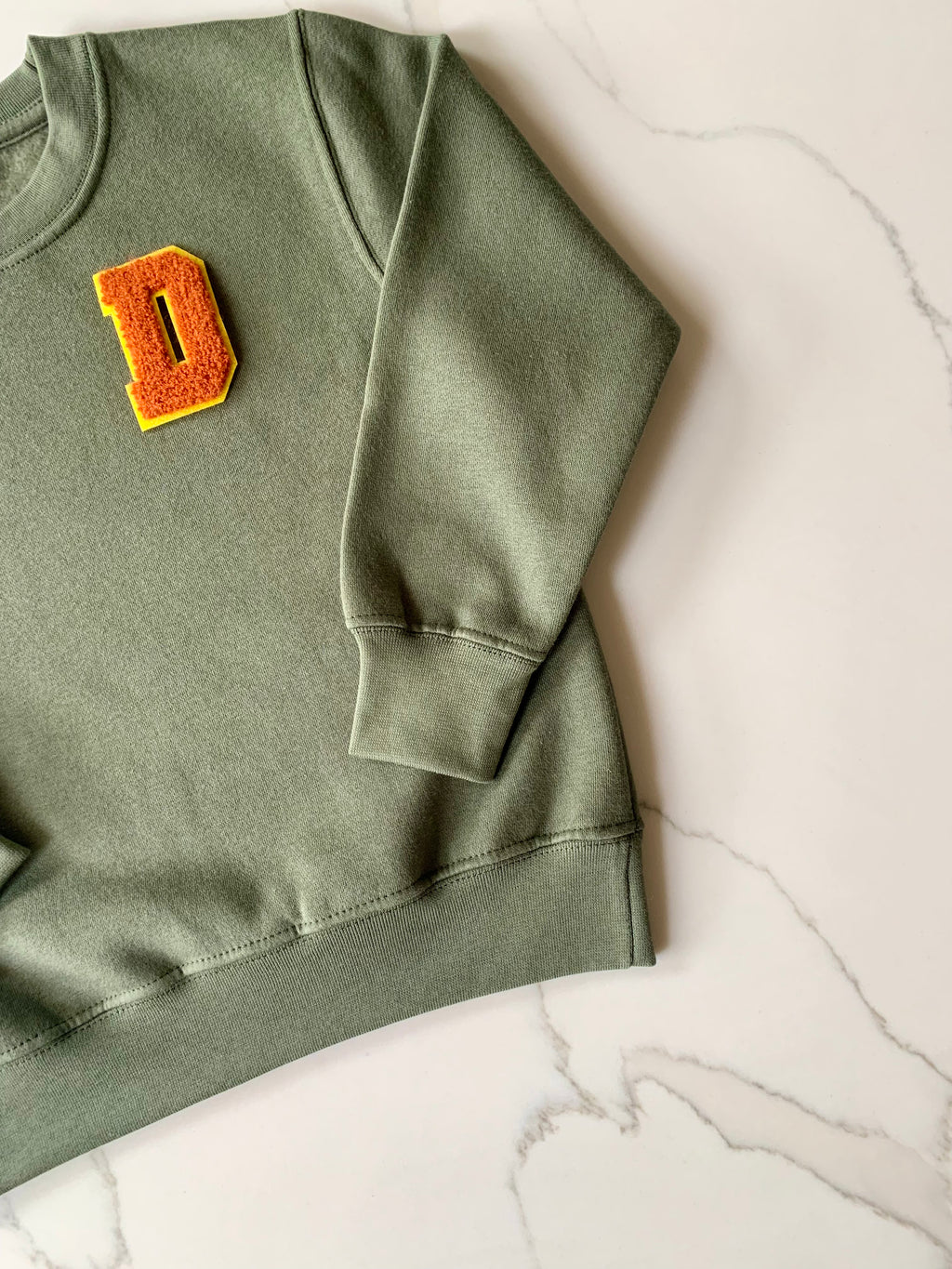 Varsity Personalised Initial Patch Khaki Sweater