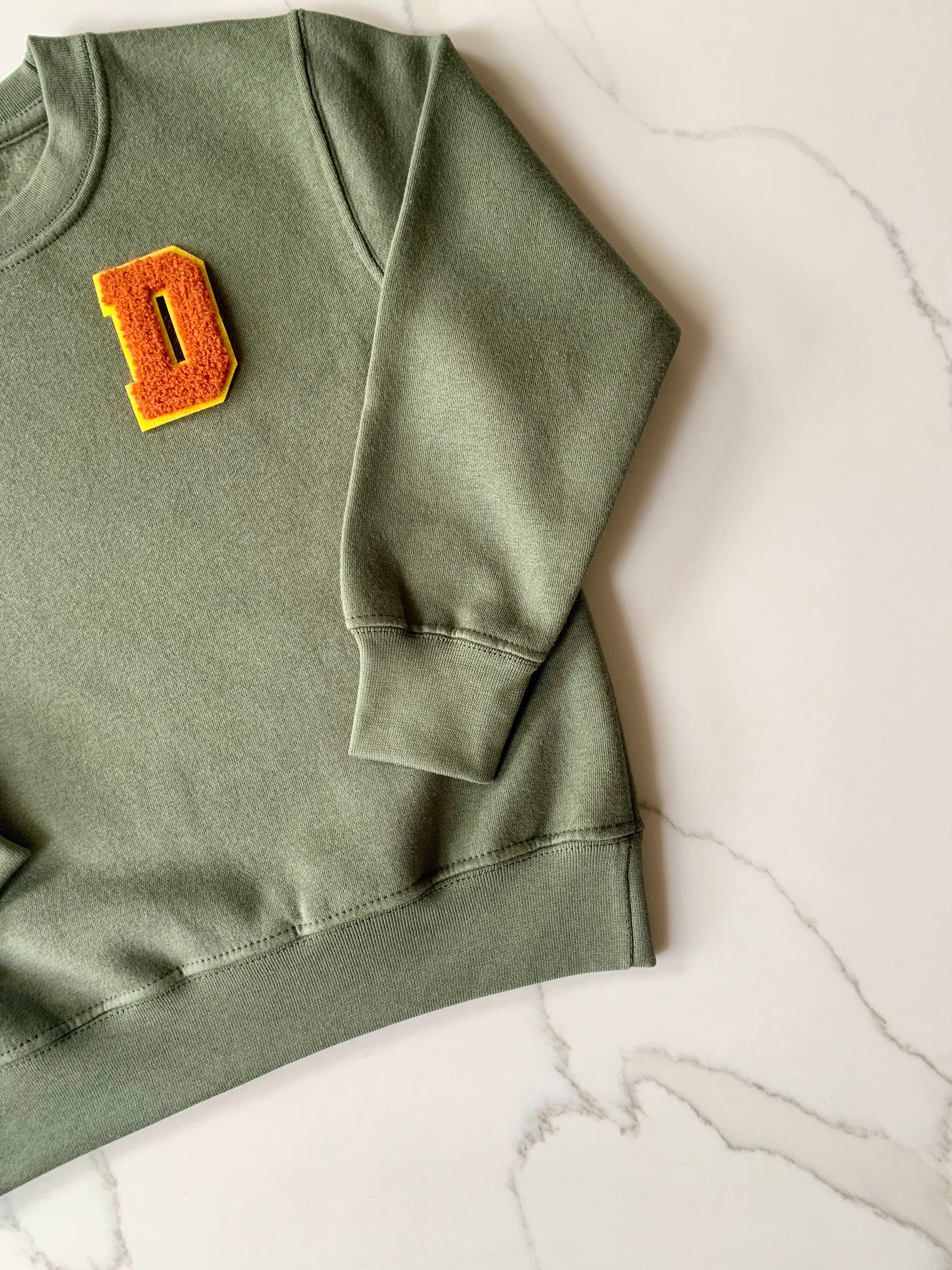 Varsity Personalised Initial Patch Khaki Sweater