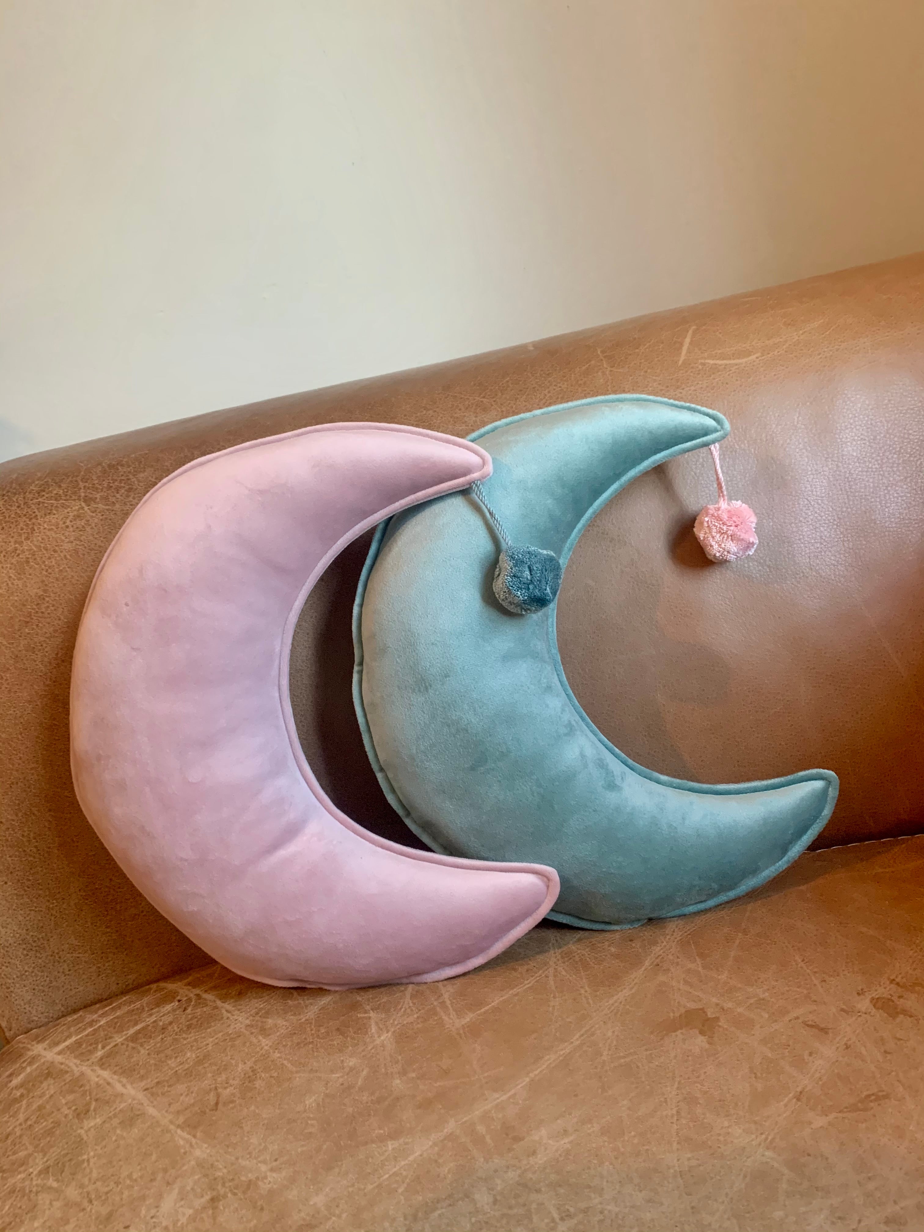 Customised Velvet Moon Cushion with Pom Pom