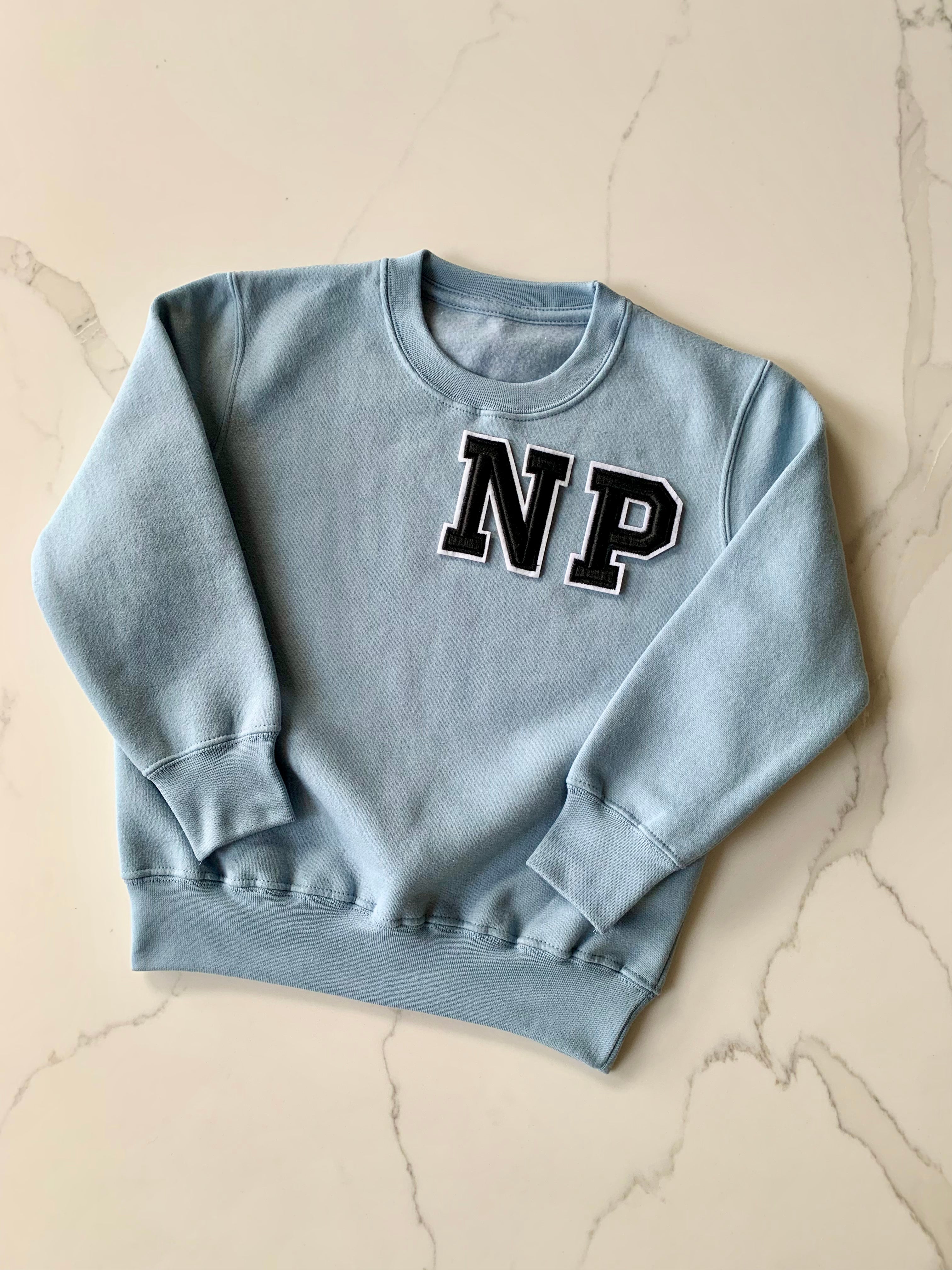 Varsity Personalised Initial Patch Light Blue Sweater