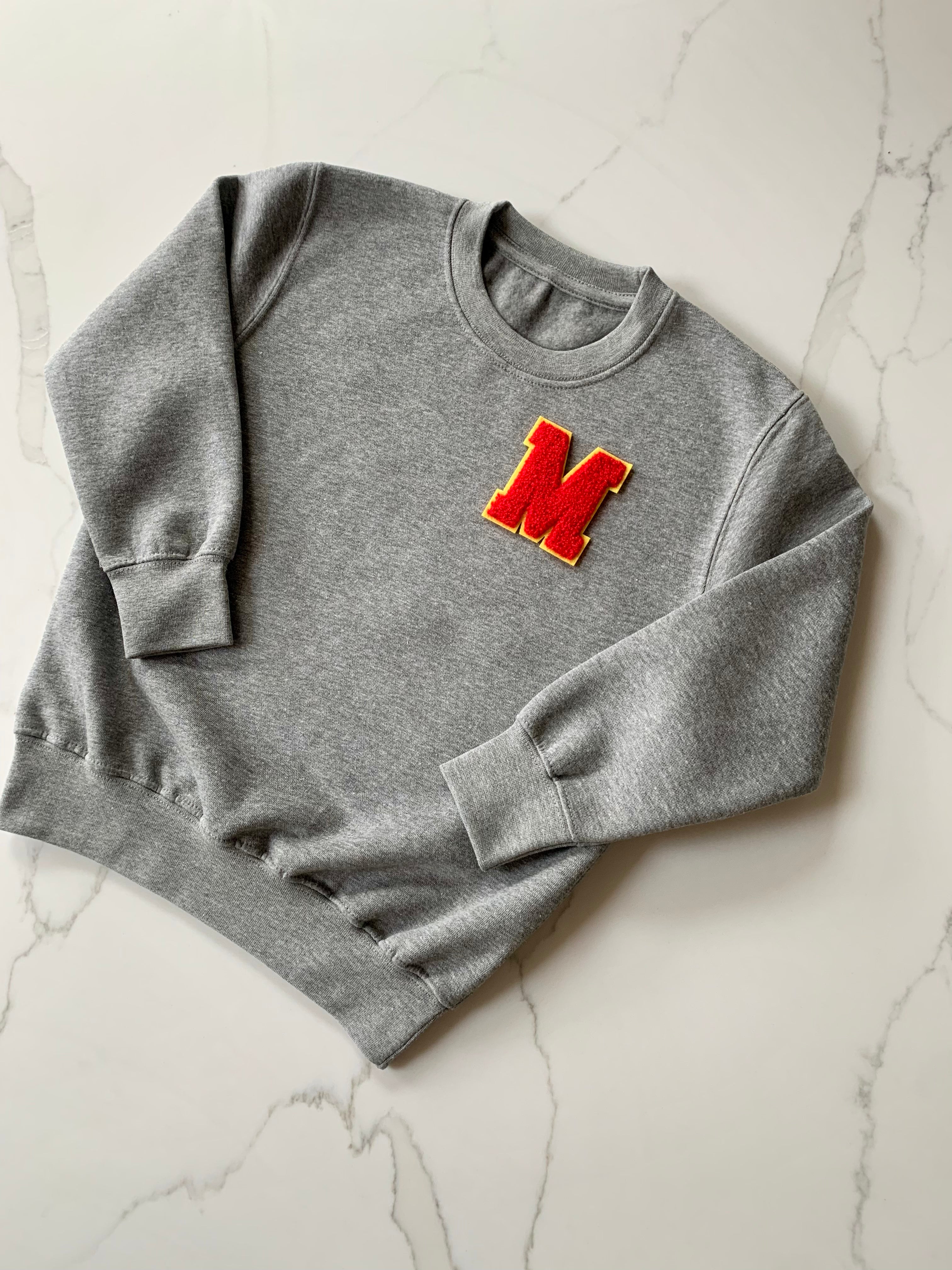 Varsity Personalised Initial Patch Grey Sweater