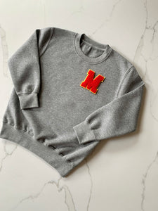 Varsity Personalised Initial Patch Grey Sweater