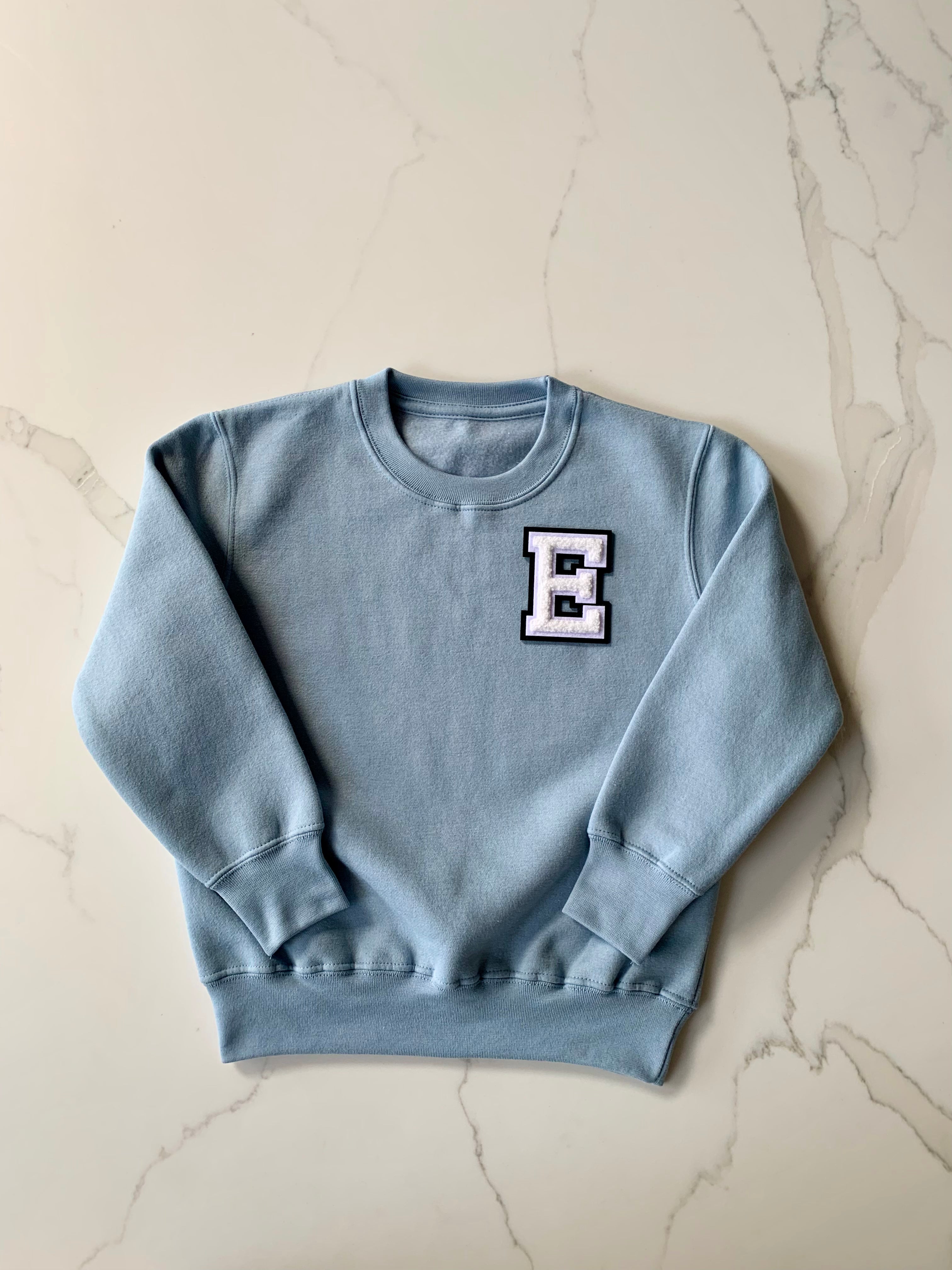 Varsity Personalised Initial Patch Light Blue Sweater