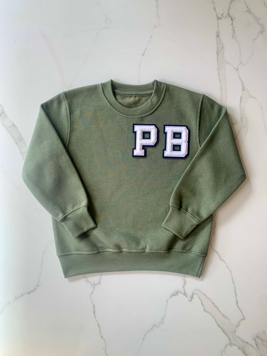 Varsity Personalised Initial Patch Khaki Sweater