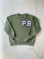 Load image into Gallery viewer, Varsity Personalised Initial Patch Khaki Sweater
