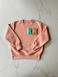 Varsity Personalised Initial Patch Peach Sweater