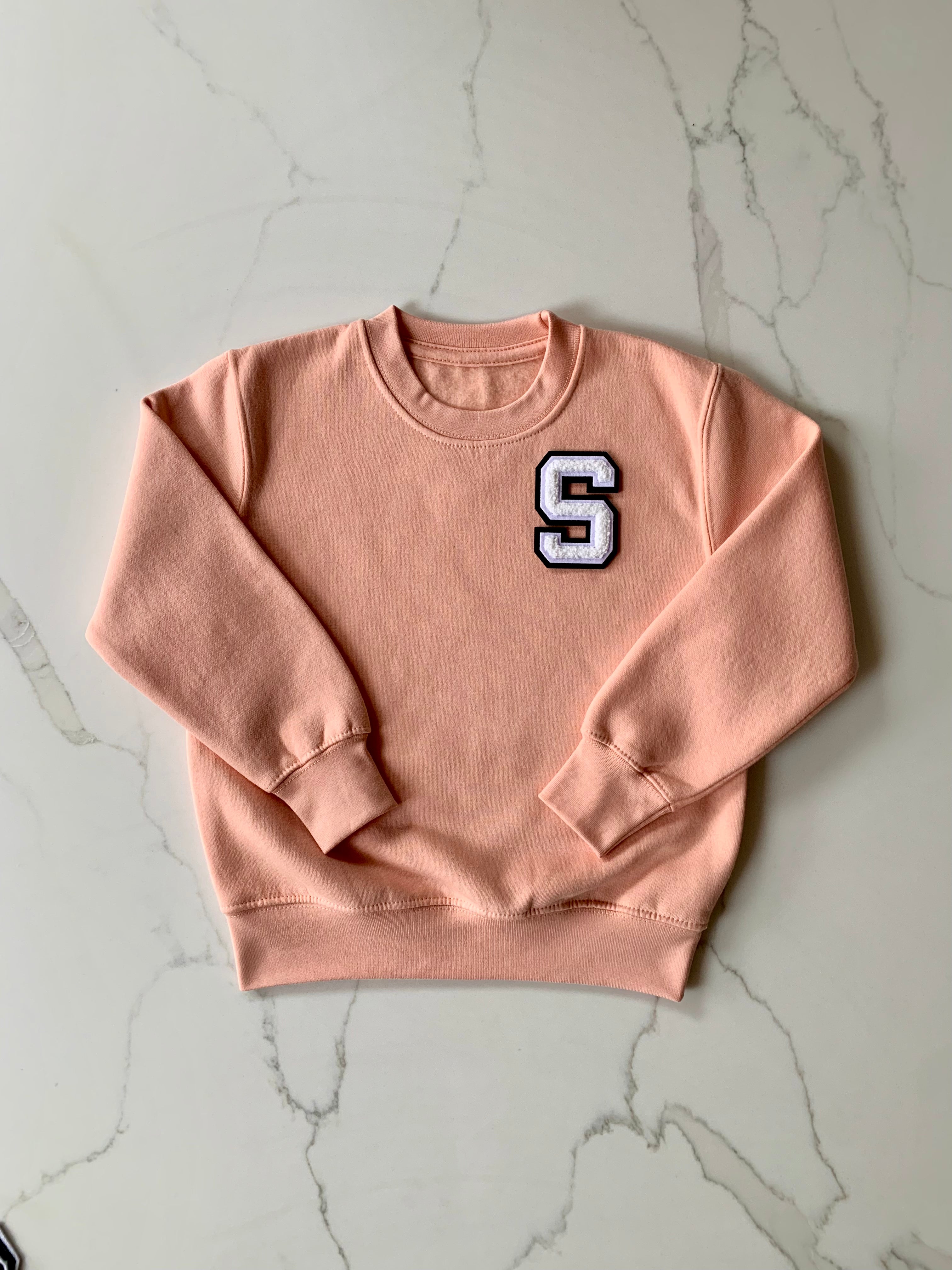 Varsity Personalised Initial Patch Peach Sweater
