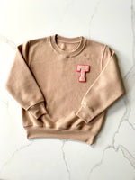 Load image into Gallery viewer, Varsity Personalised Initial Patch Nude Sweater
