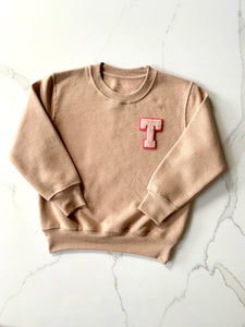 Varsity Personalised Initial Patch Nude Sweater