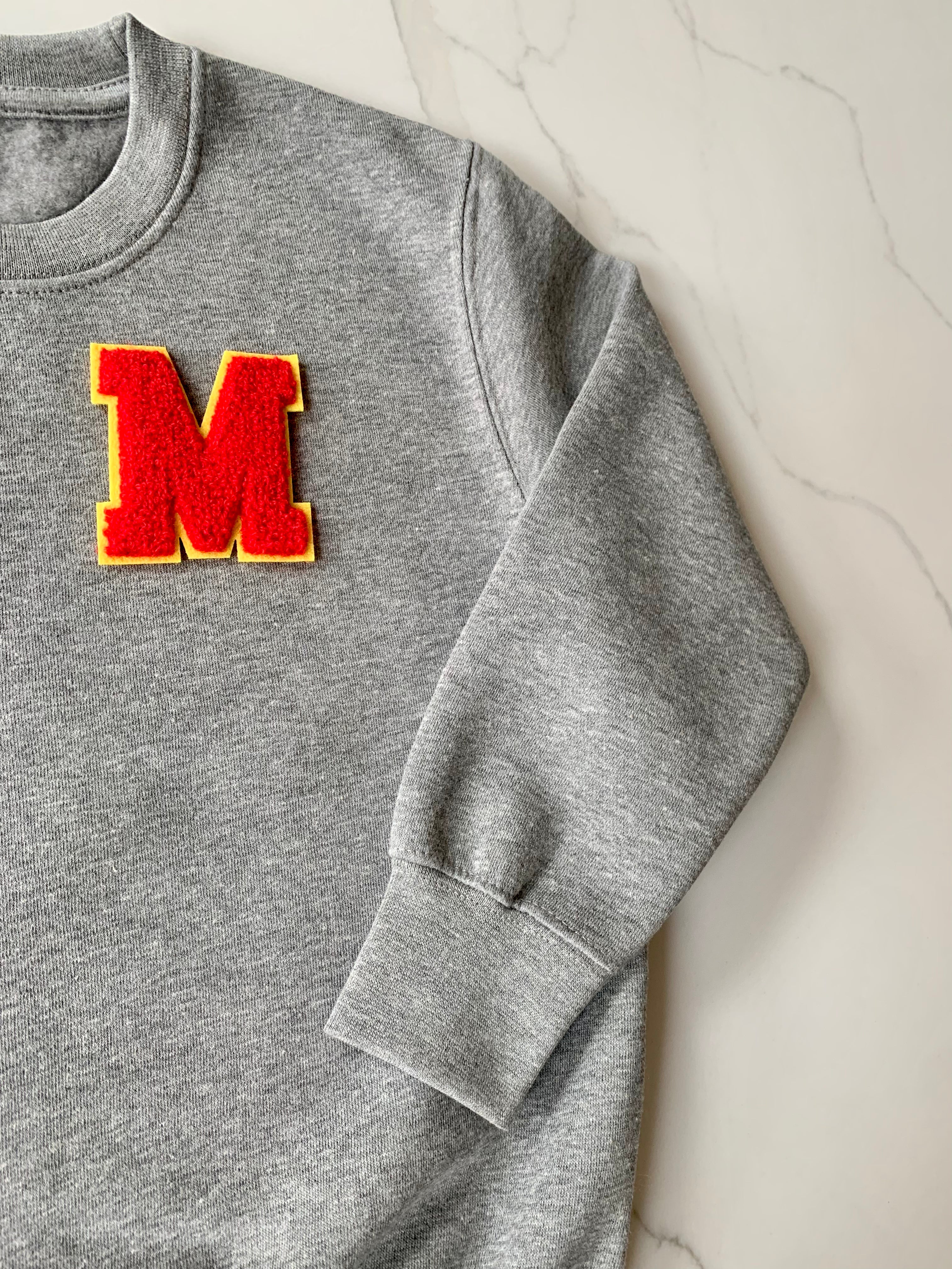 Varsity Personalised Initial Patch Grey Sweater