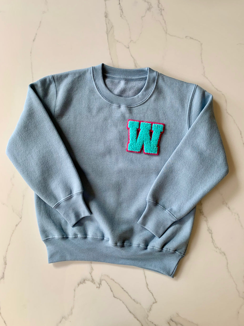 Varsity Personalised Initial Patch Light Blue Sweater