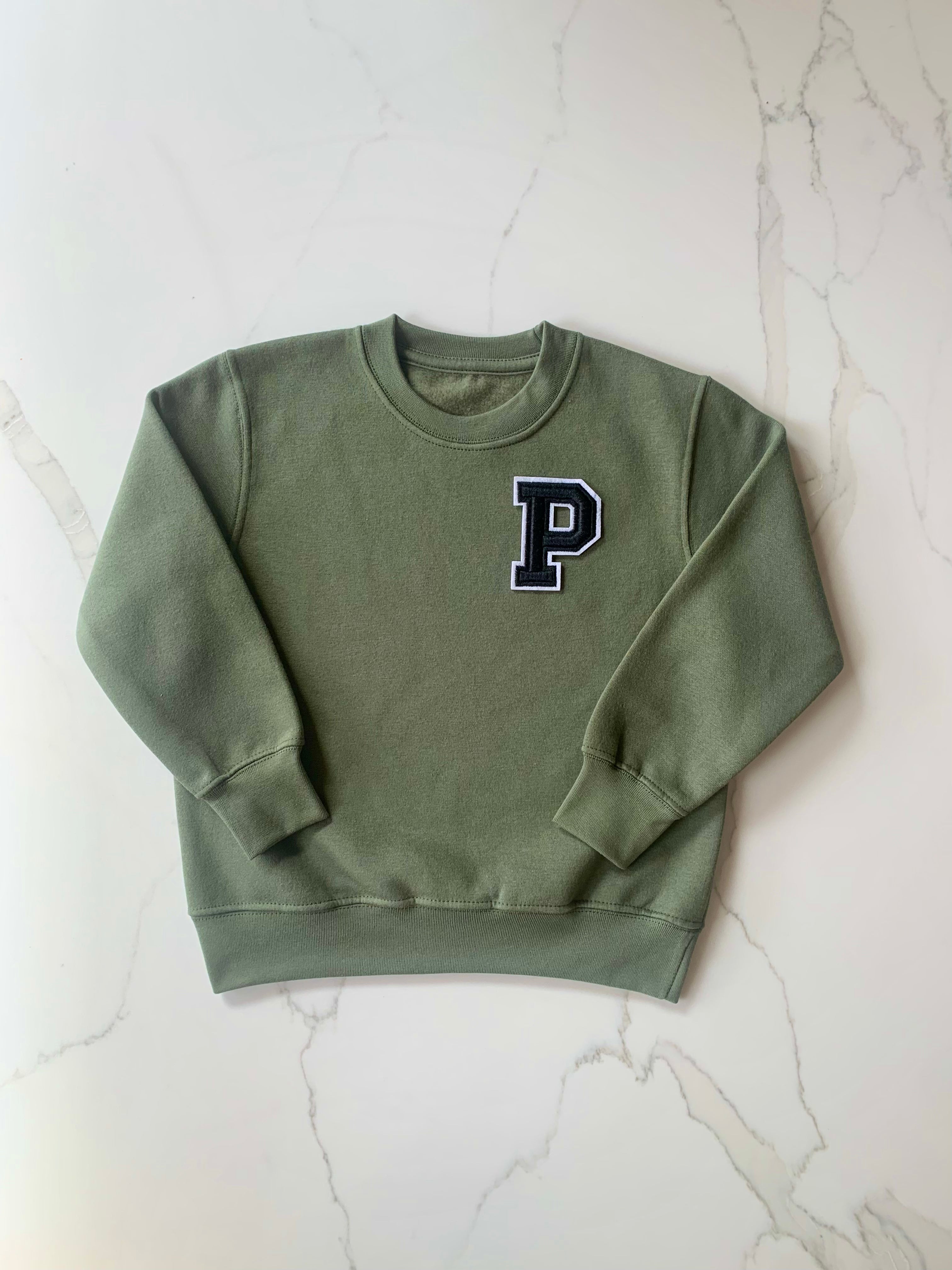 Varsity Personalised Initial Patch Khaki Sweater