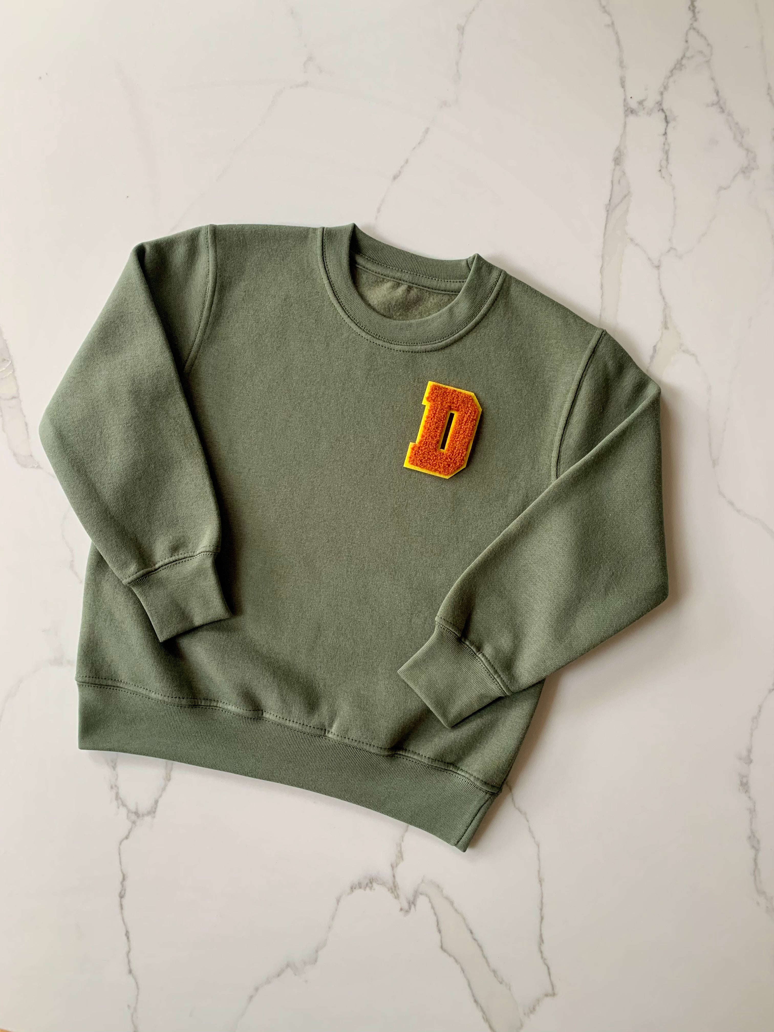 Varsity Personalised Initial Patch Khaki Sweater
